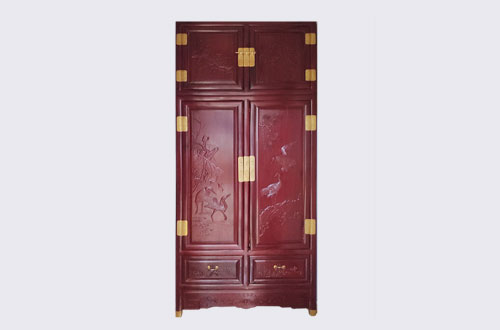 商水高端中式家居装修深红色纯实木衣柜